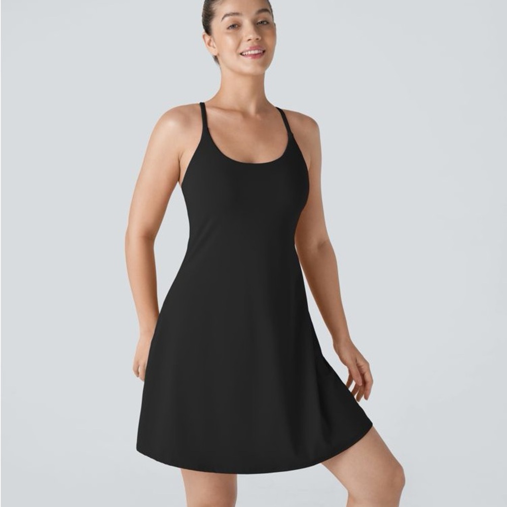 Halara longer length Easy Peezy active dress in black